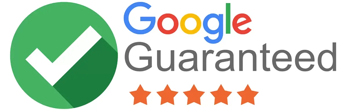Google Guaranteed badge with a green checkmark, Google logo, 