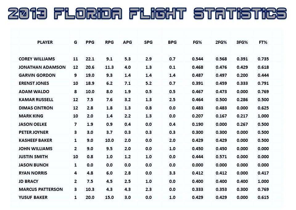 A table of 2013 florida flight statistics is shown