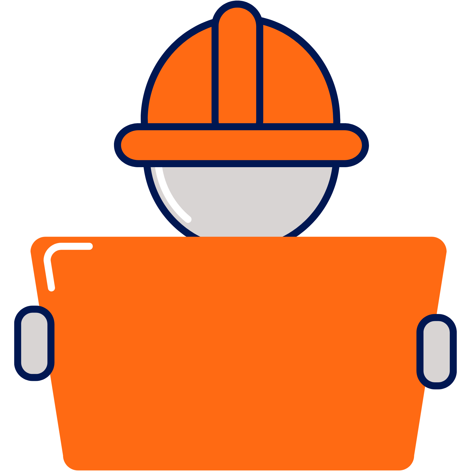 A construction worker wearing a hard hat is holding an orange sign.