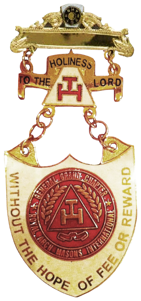 Gold religious badge with red accents and chains, inscribed “Holiness to the Lord” and “Without the Hope of Fe…”