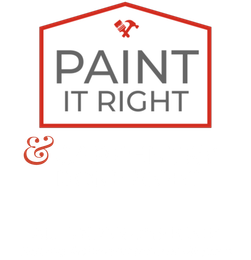 the logo for paint it right is a pink house with a hammer and brush on it .