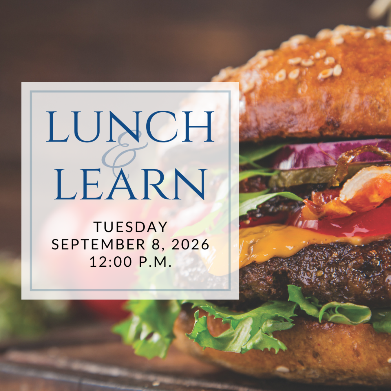a plate of sandwiches on a table with the words lunch & learn on it