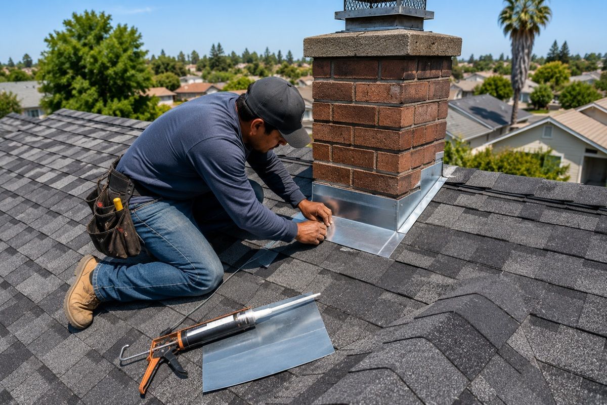 Restored roof flashing during a repair project in Atwater