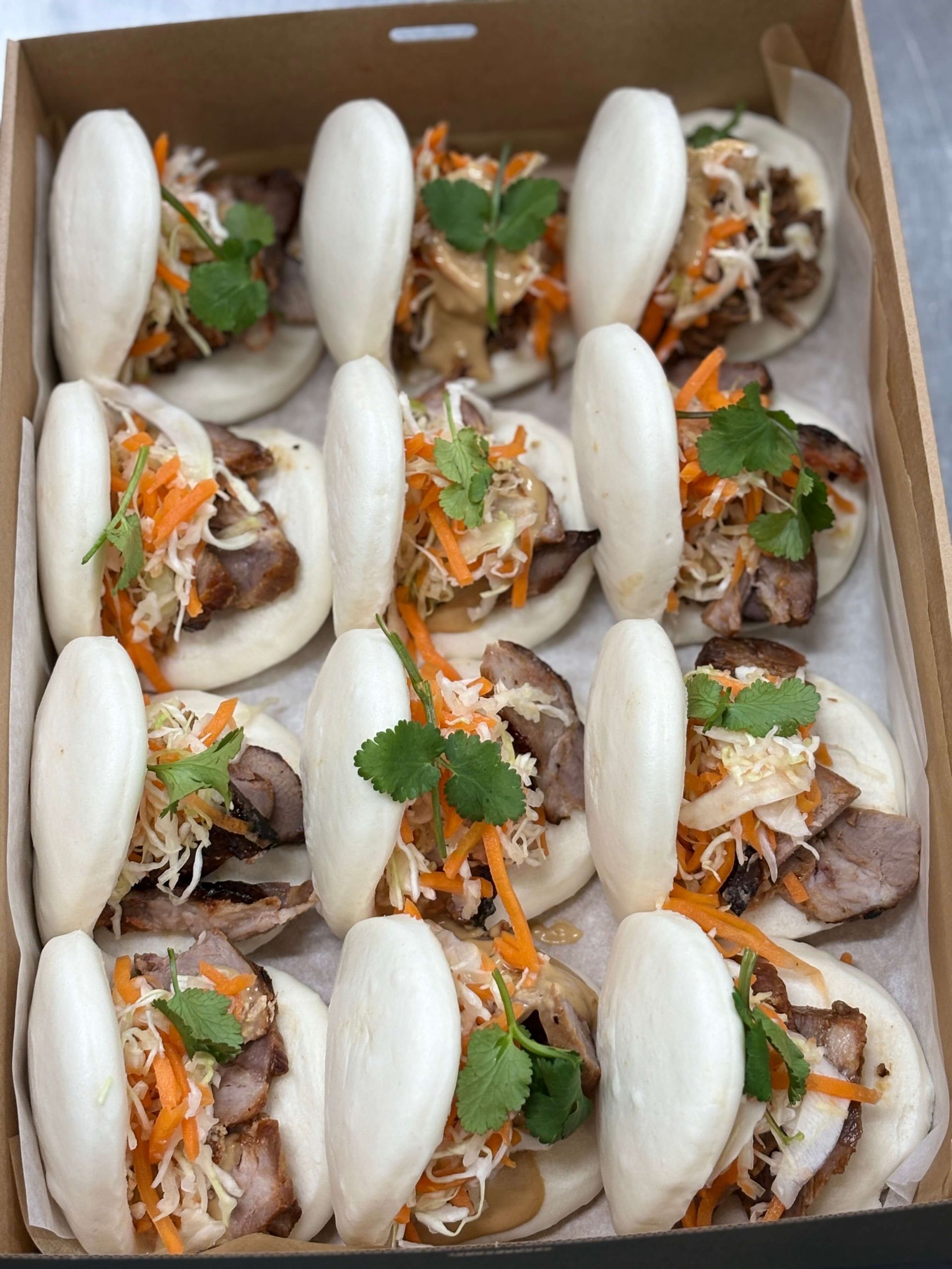 Vietnamese char siu pork bao bun platter for catering