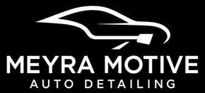 Mevra Motive auto detailing logo with white car outline on a black background