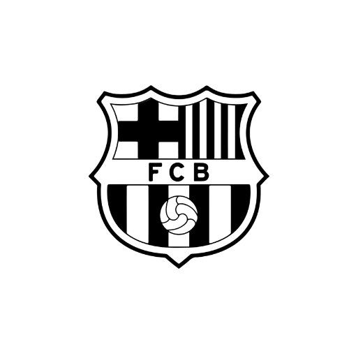 Escudo del FC Barcelona: escudo con cruz, rayas y balón de fútbol.