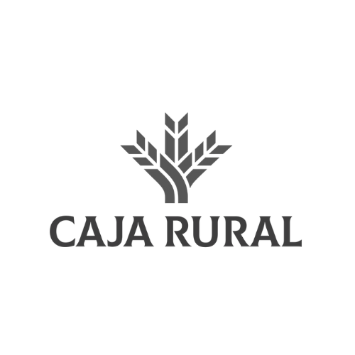 Logotipo para Caja Rural, que presenta un emblema de trigo estilizado sobre las palabras 