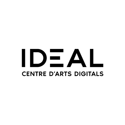 Logotipo de IDEAL Centre d'Arts Digitals, texto negro sobre fondo blanco. 