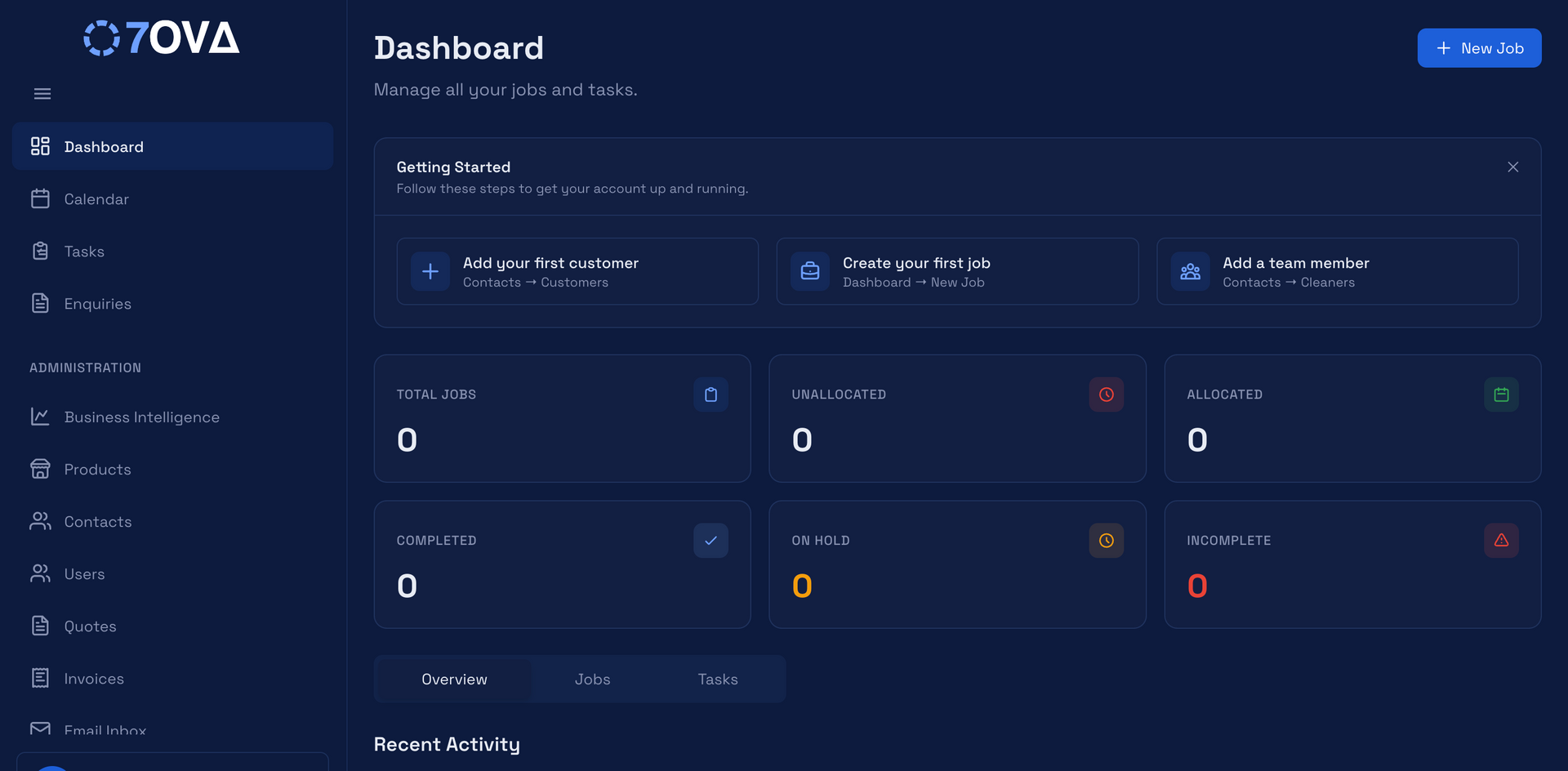 Dark blue analytics dashboard with sidebar navigation, summary cards, and charts on the main panel
