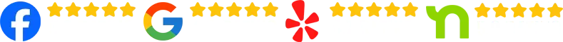 Row of review site logos with yellow star ratings on a white background