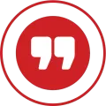 Red circle with white quotation marks inside a thin red ring on a white background