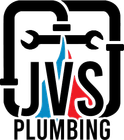 JVS Plumbing logo with black wrench design and blue-red water droplet accents