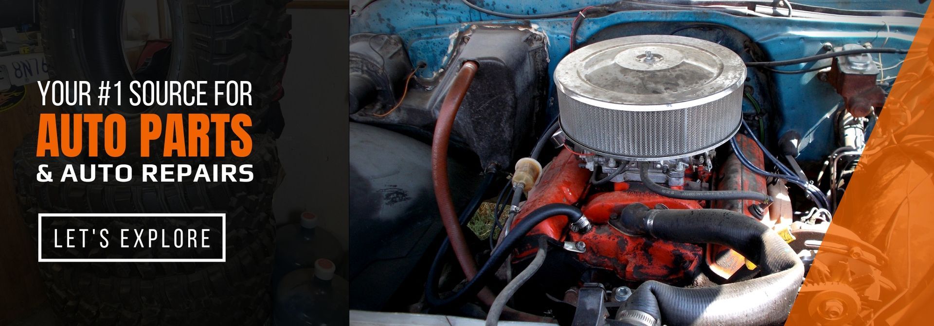 A car engine under the hood with text reading
