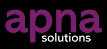 Purple and white &ldquo;apna solutions&rdquo; logo on a black background