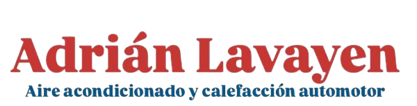 Logo de Adrián Lavayen en rojo y azul, con el texto “Aire acondicionado y calefacción automotor”