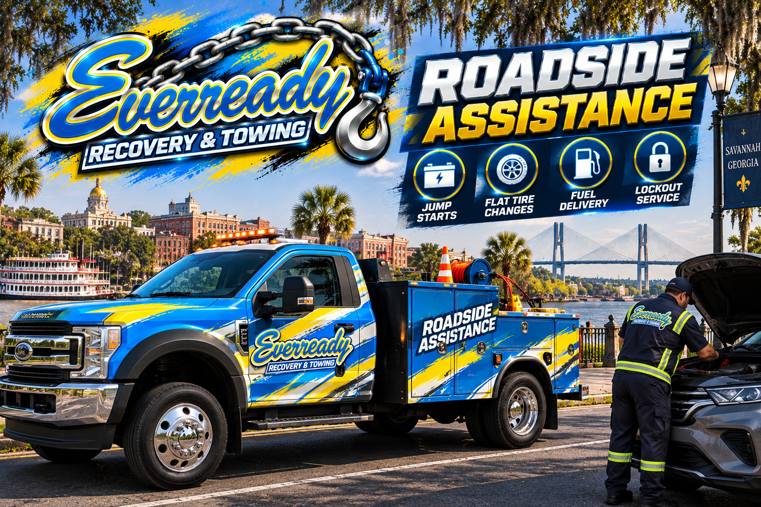 Roadside assistance in Savannah GA — jump starts, tire changes and lockouts