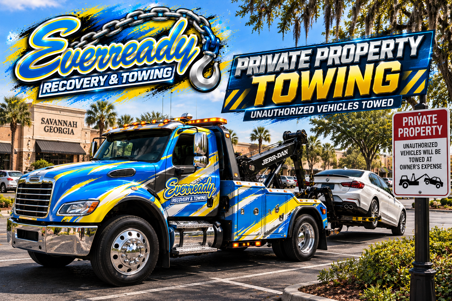 Private property towing in Savannah GA — unauthorized vehicle removal