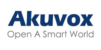 Le logo bleu d'Akuvox avec le slogan gris « Ouvrez un monde intelligent » en dessous.