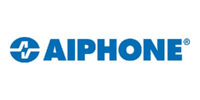 Le logo bleu d'Aiphone, représentant un « A » stylisé à l'intérieur d'un cercle, à côté du nom de la société.