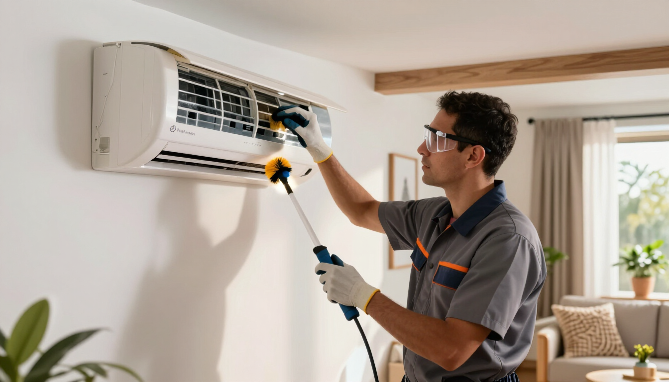 Limpieza profesional de la unidad interior de un aire acondicionado