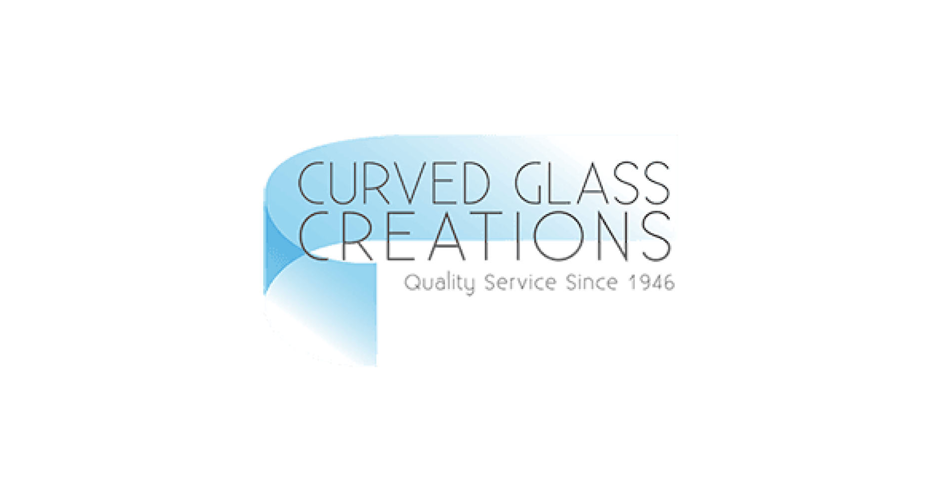 The logo for curved glass creations is blue and white.