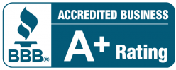 BBB Accredited Business A+ Rating badge in blue and white