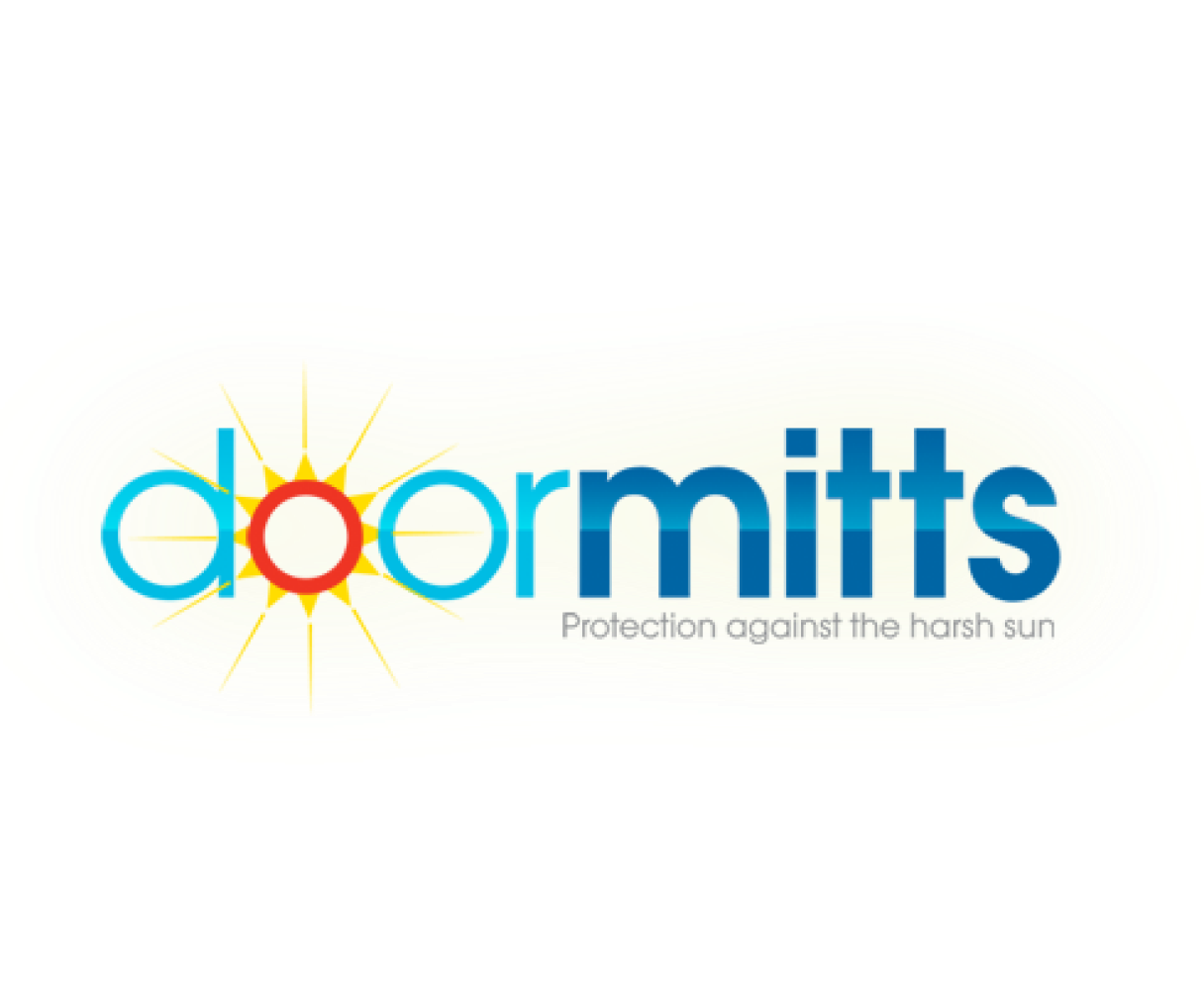 A blue and yellow logo for doormitts protection against the harmful sun