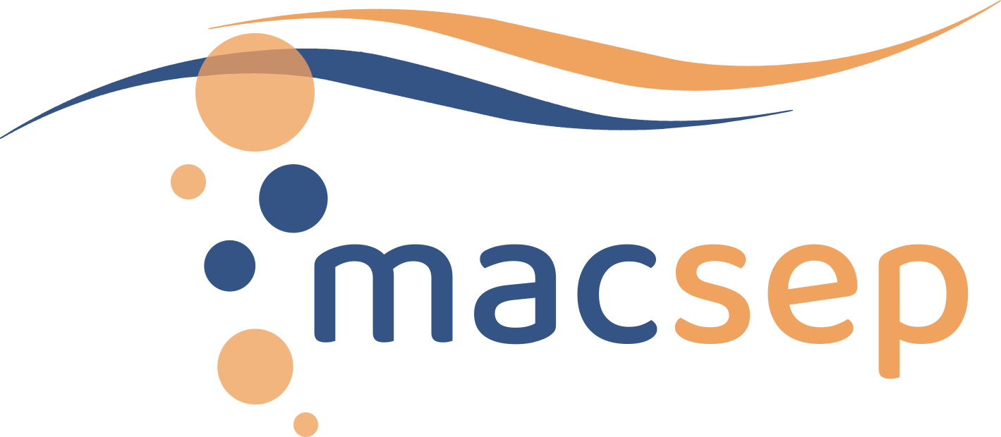 Logo for macsep, with blue and orange design elements.