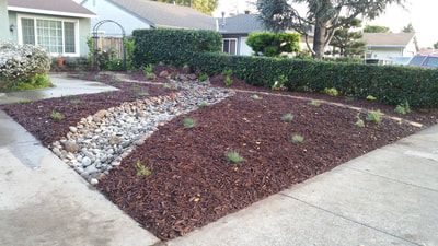 A driveway with a lot of gravel and rocks in front of a house