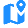 Blue map icon with location pin.