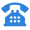 Blue icon of a rotary telephone.
