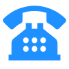 Blue icon of a classic telephone.