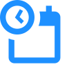 Blue calendar icon with a clock, indicating scheduling.
