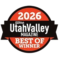 2026 Utah Valley Magazine Best of Winner badge in red, black, and white