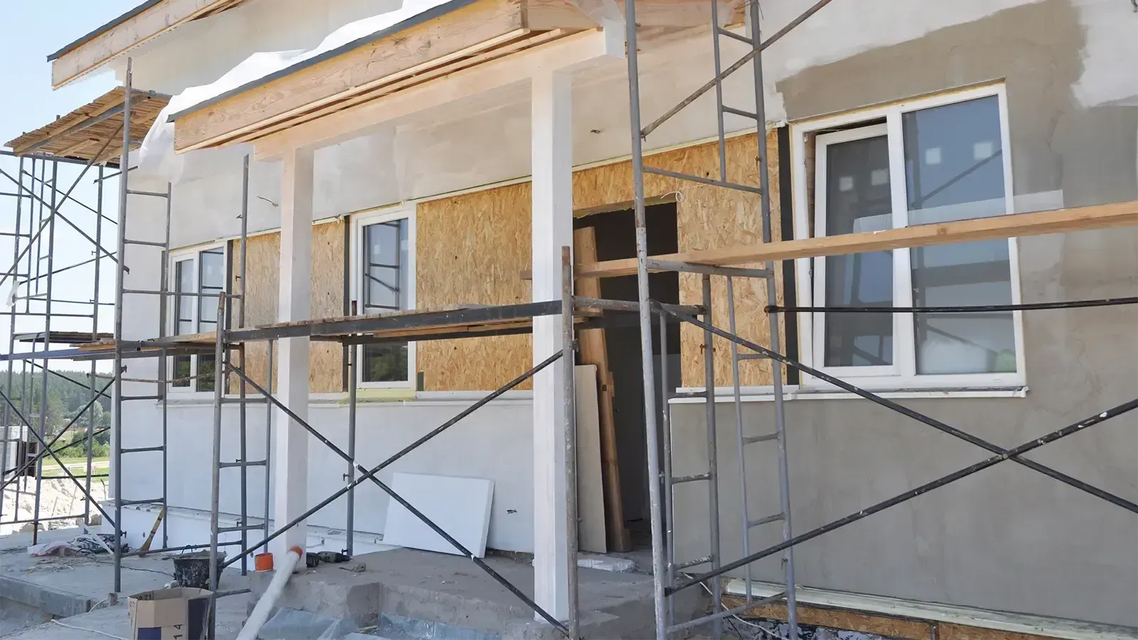 scaffolding set up for exterior remodeling on a home
