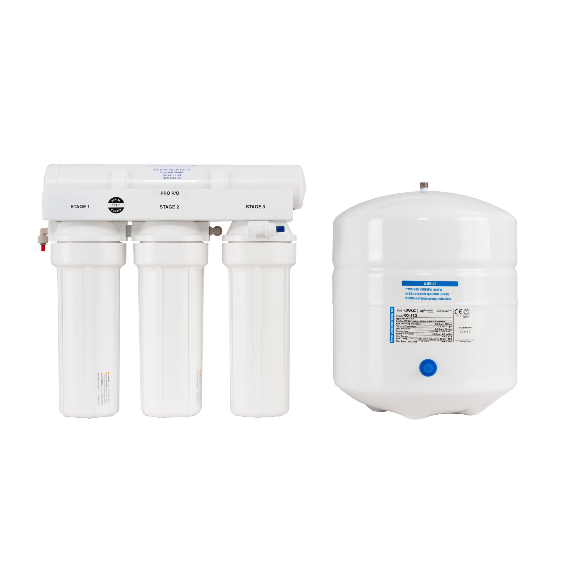 Under-sink reverse osmosis water filtration system with three vertical filter canisters