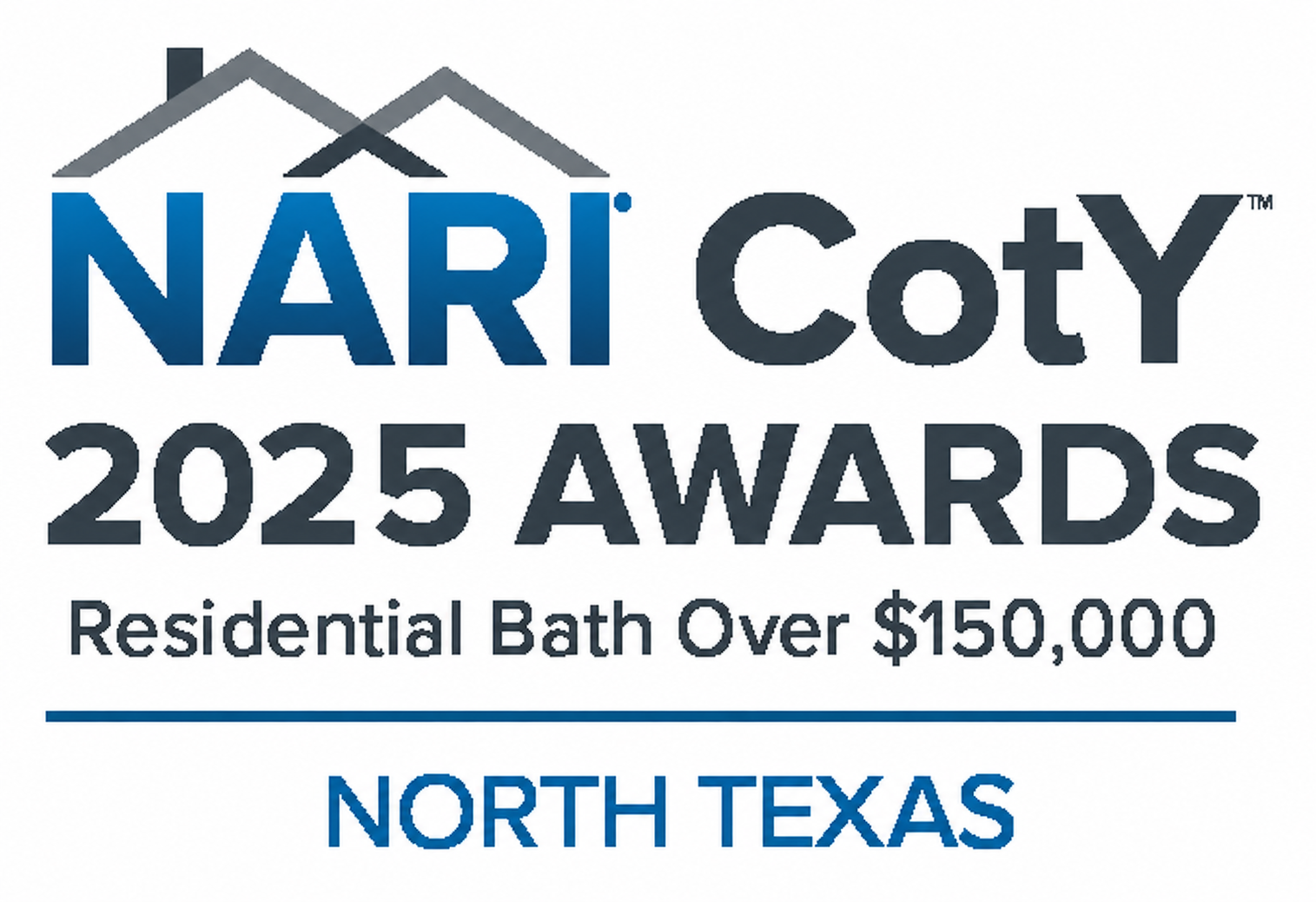 NARI CotY 2025 Awards logo, Residential Bath Over $150,000, North Texas in blue and gray