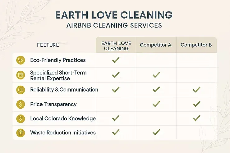 Comparison table of Earth Love Cleaning Co-Hosting vs Full-Service Management, showing limited vs comprehensive services.