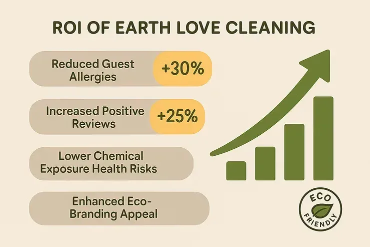 ROI chart for Earth Love Cleaning: green growth arrow, benefits list, and eco-friendly badge