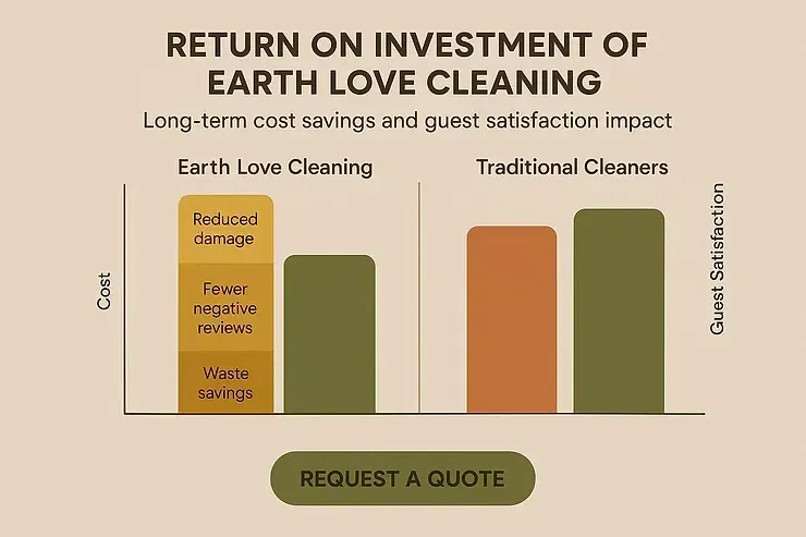 Bar chart comparing Earth Love Cleaning and traditional cleaners on cost, impact, and satisfaction