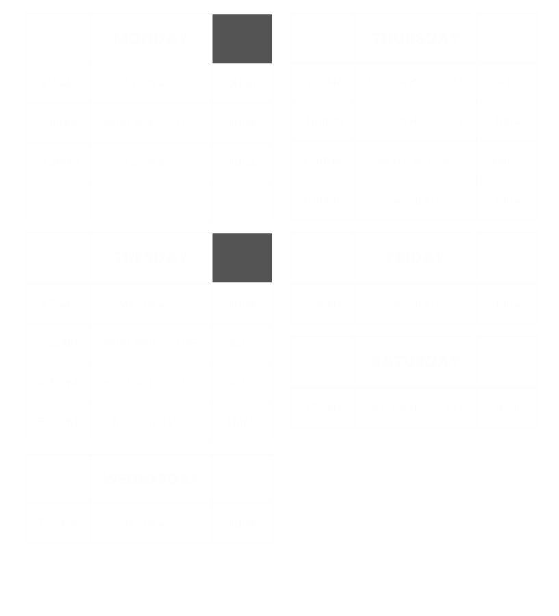 Class timetable Active Balance St Marys