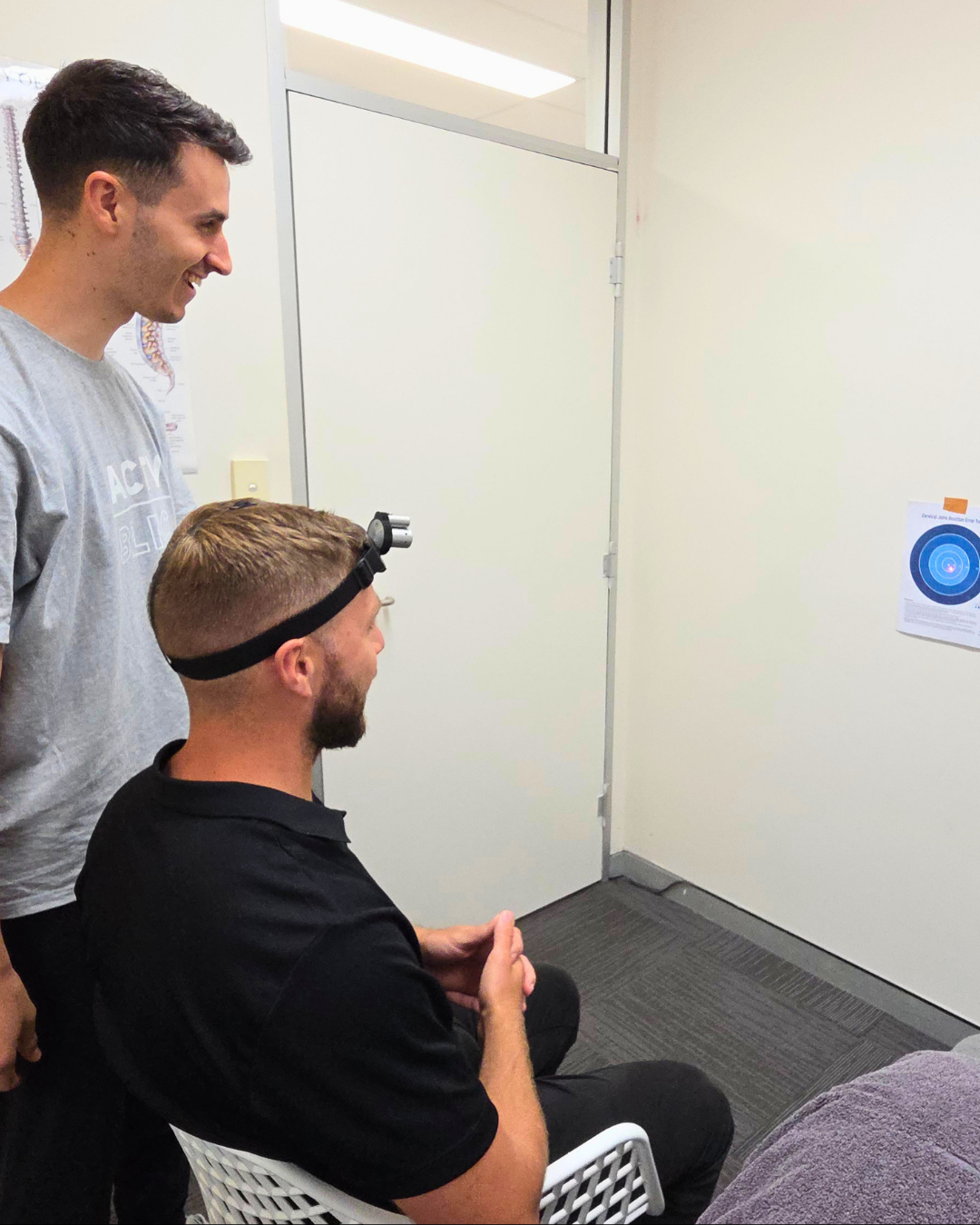 physio guiding cervical proprioception rehab at Active Balance Physio & Wellness