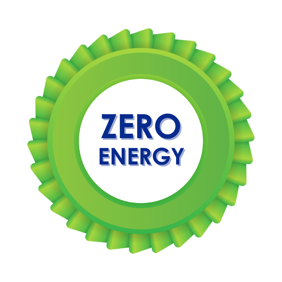 A green circle with the words zero energy written inside of it.