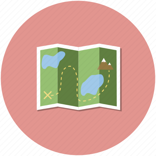 An icon of a map with mountains and lakes