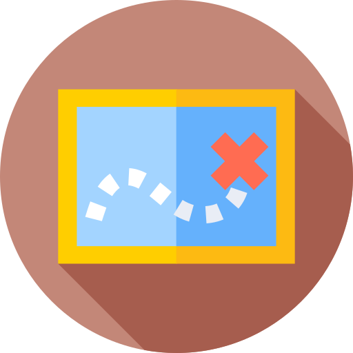 An icon of a map with a red cross on it