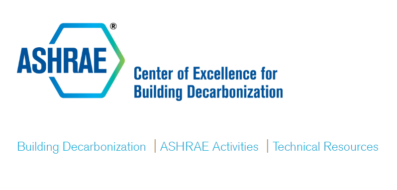 The logo for the ashrae center of excellence for building decarbonization