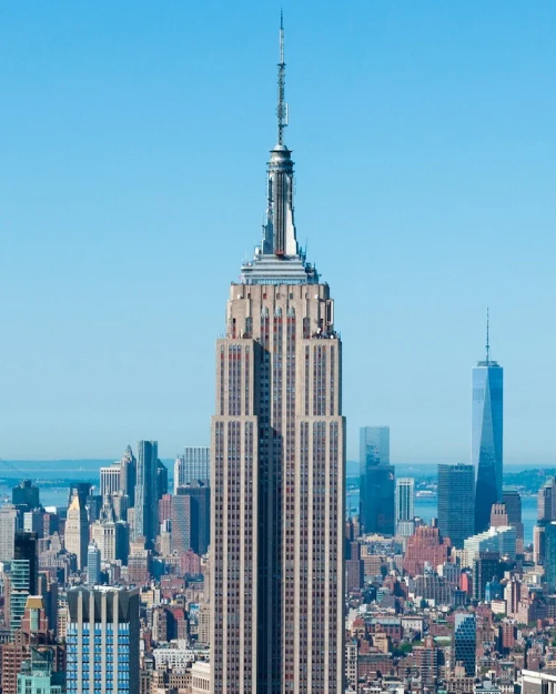 An aerial view of the empire state building in new york city