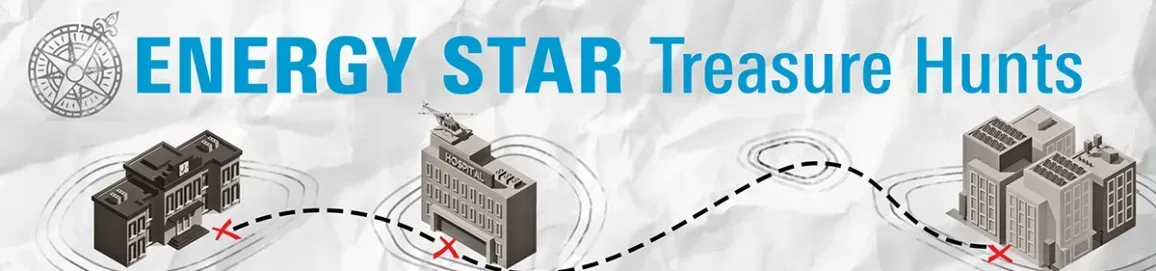 A picture of a map with the words `` energy star treasure hunts '' on it.