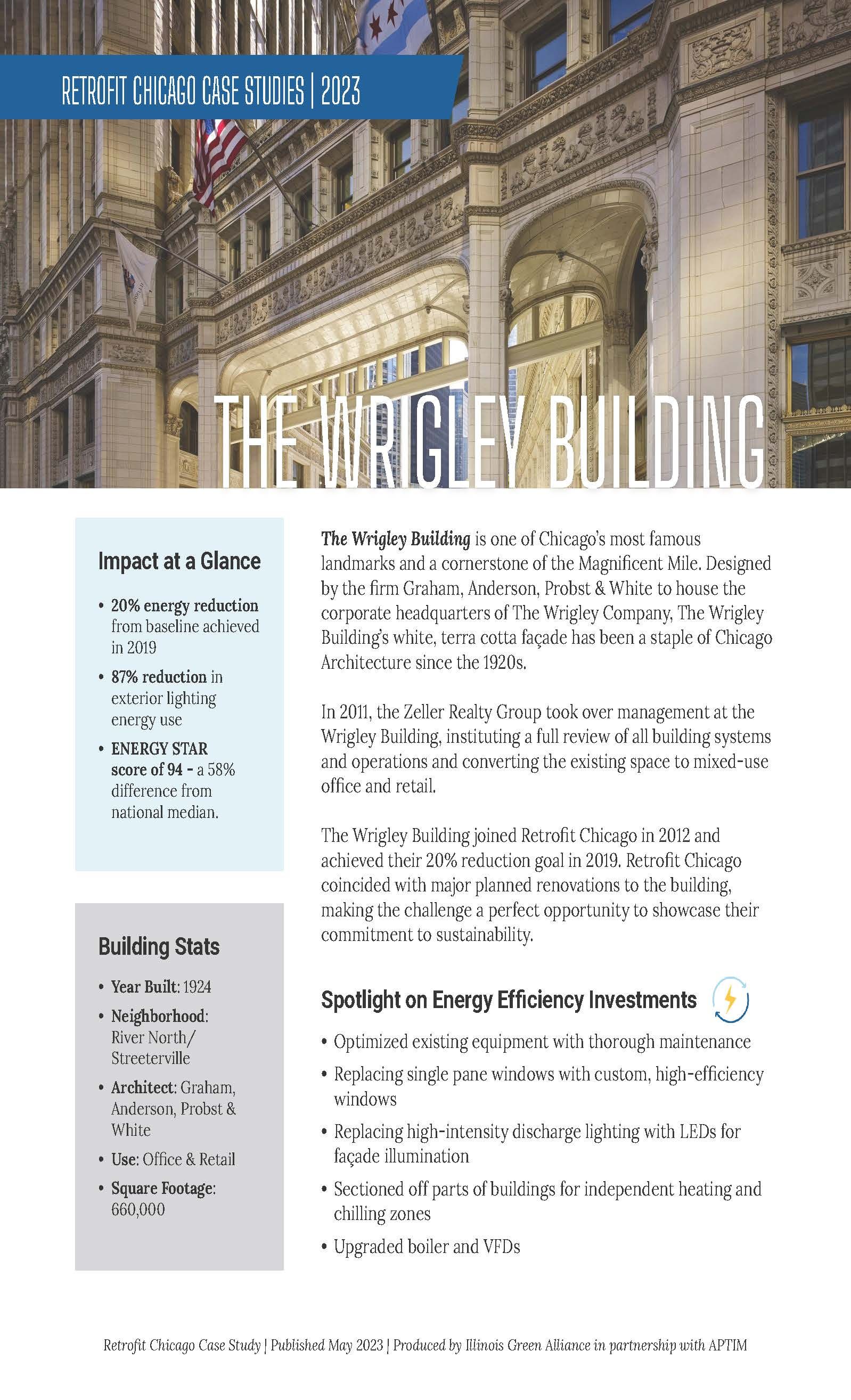 A flyer for the wagley building with a picture of a building and a flag.