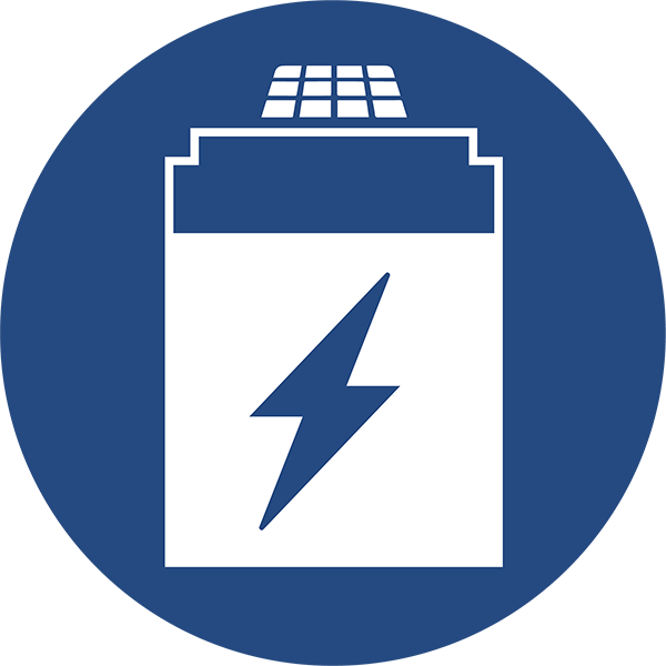 An icon of a battery with a lightning bolt on it in a blue circle.